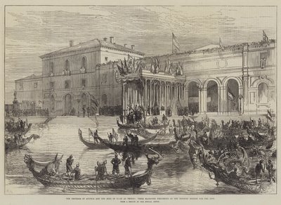 The Emperor of Austria and the King of Italy at Venice, Their Majesties embarking at the Railway Station for the City by Sir John Charles Robinson